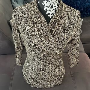 PURSUITS, LTD. Brown & Cream 3/4 Sleeve Top Size Medium